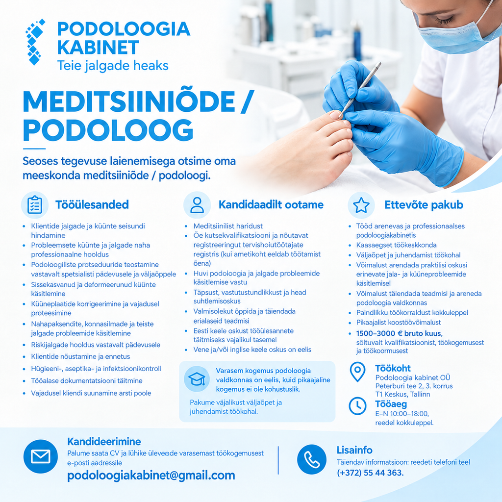 Pakume tööd meditsiiniõele / podoloogile